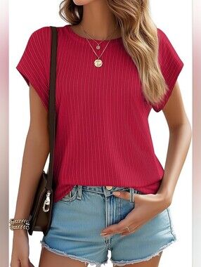 NWT Just Fashion Now Women's Ribbed Cap Sleeve Top in Red - Size M
